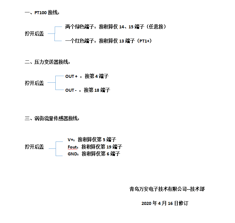 流量积算仪接线文字说明（配涡街萝卜视频app下载最新版使用）(图1)